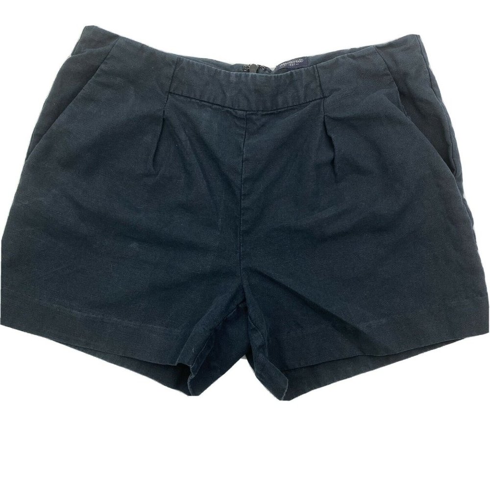 Madewell Navy Blue Linen Blend Shorts, Back Zip, Size 6